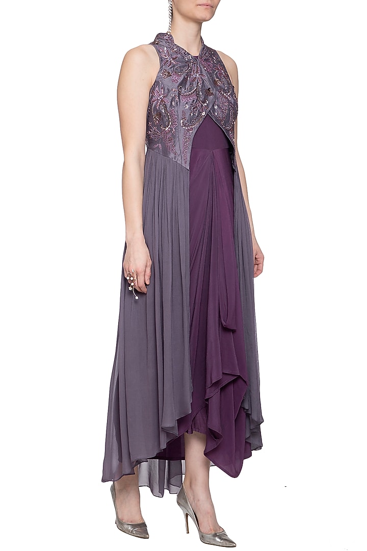 Violet Cocktail Dress with draped jacket by K-ANSHIKA Jaipur at Pernia's Pop Up Shop