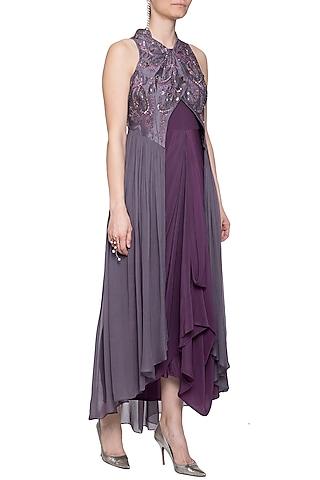 Violet dress with draped jacket by K-ANSHIKA Jaipur