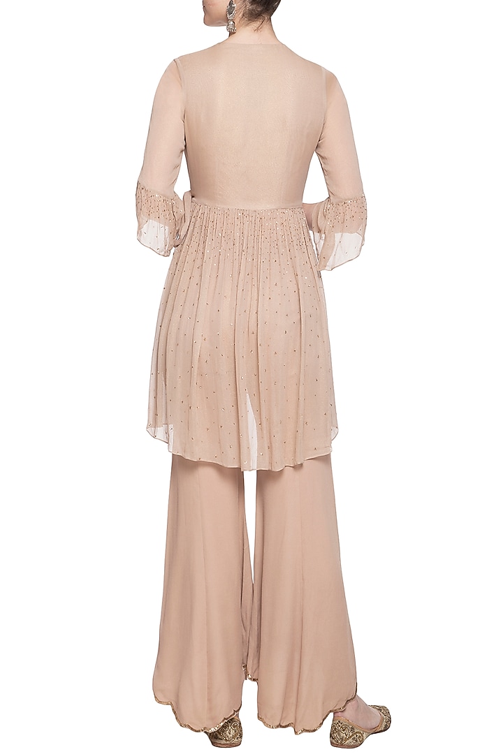 Beige embroidered wrap top with pants by K-ANSHIKA Jaipur at Pernia's Pop Up Shop