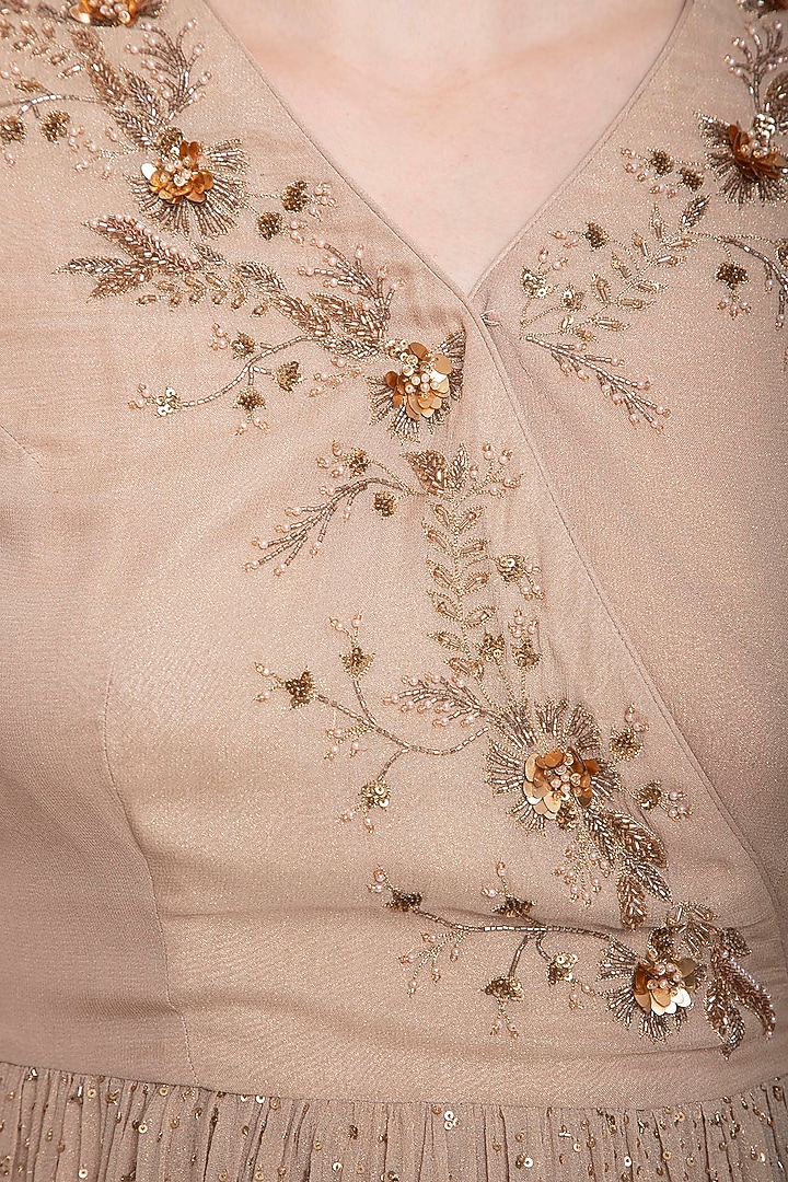 Beige embroidered wrap top with pants by K-ANSHIKA Jaipur at Pernia's Pop Up Shop