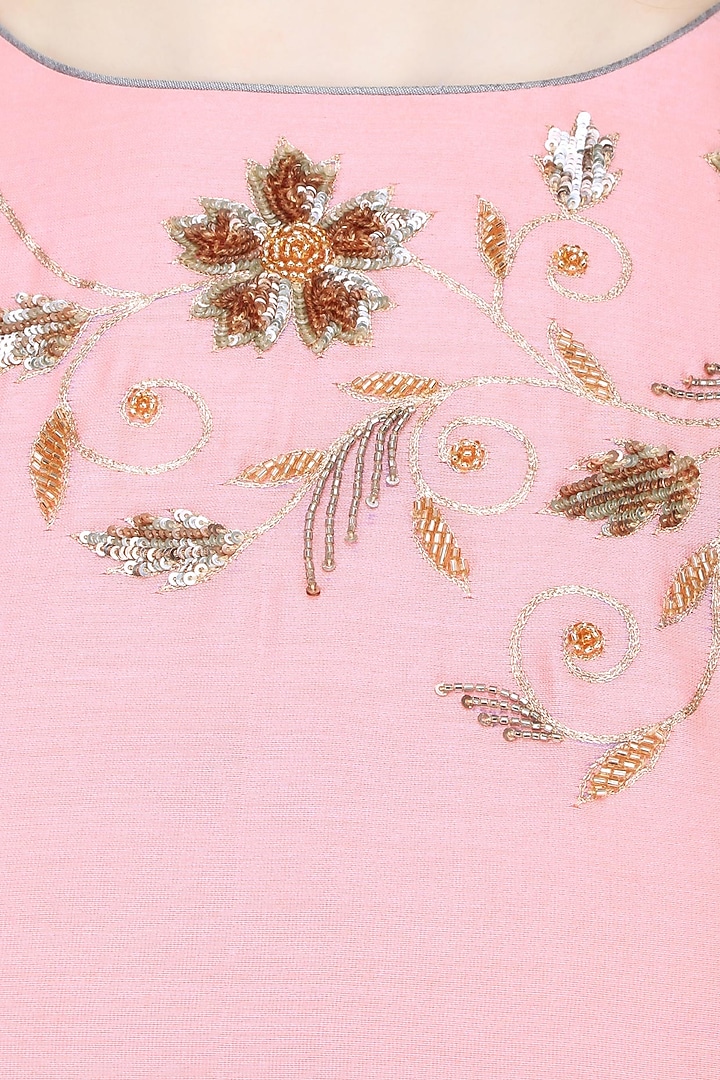 Blush pink bugle bead embroidered anarkali set available only at Pernia's Pop Up Shop.