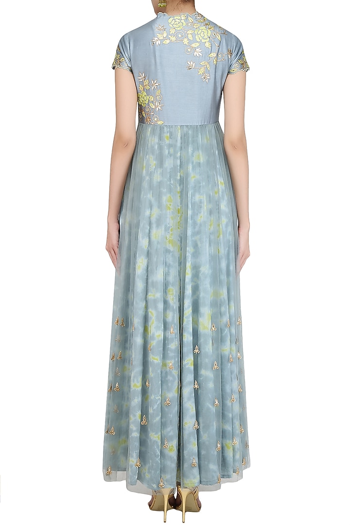 Grey gota patti cutwork marble dyed anarkali set available only at Pernia's Pop Up Shop.
