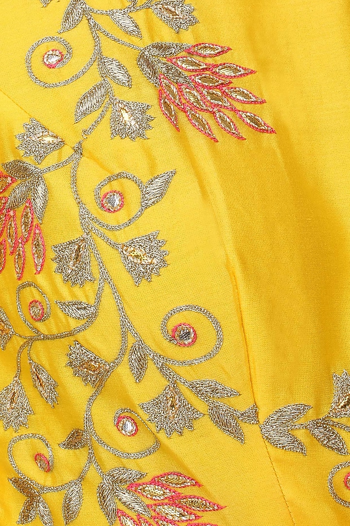Mango yellow floral embroidered marble dyed anarkali set available only at Pernia's Pop Up Shop.