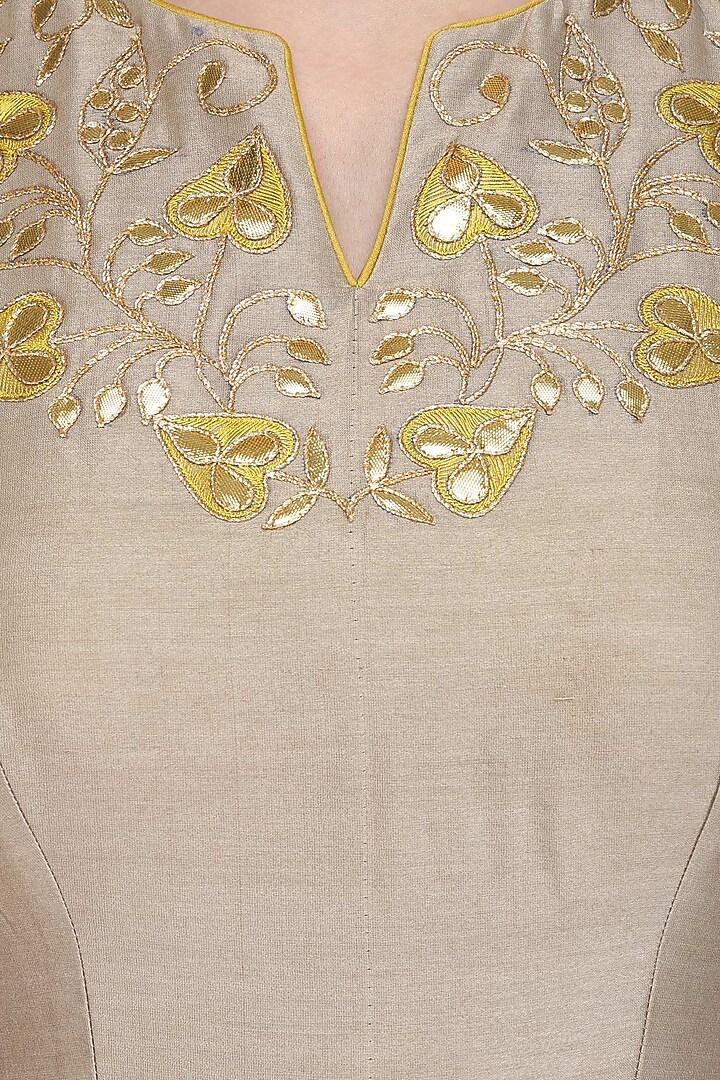 Dark beige floral embroidered marble dyed anarkali set available only at Pernia's Pop Up Shop.