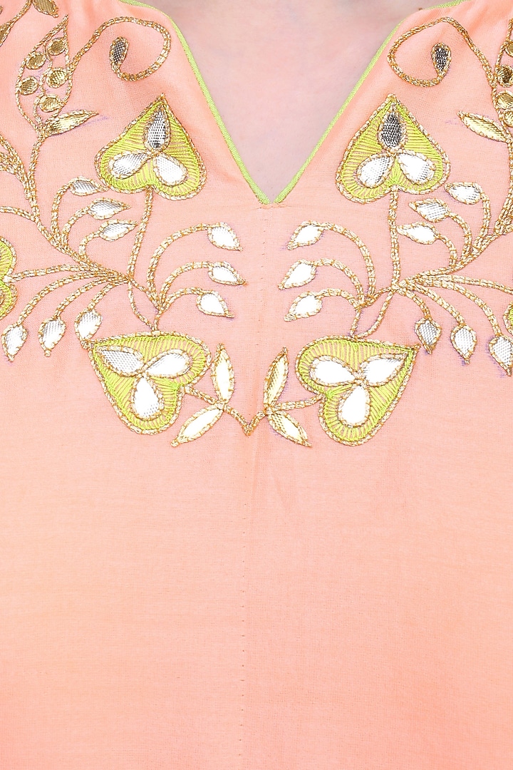Peach floral embroidered marble dyed anarkali set available only at Pernia's Pop Up Shop.