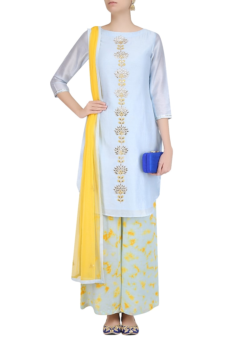 Sky blue gota patti work kurta set with palazzo pants available only at Pernia's Pop Up Shop.