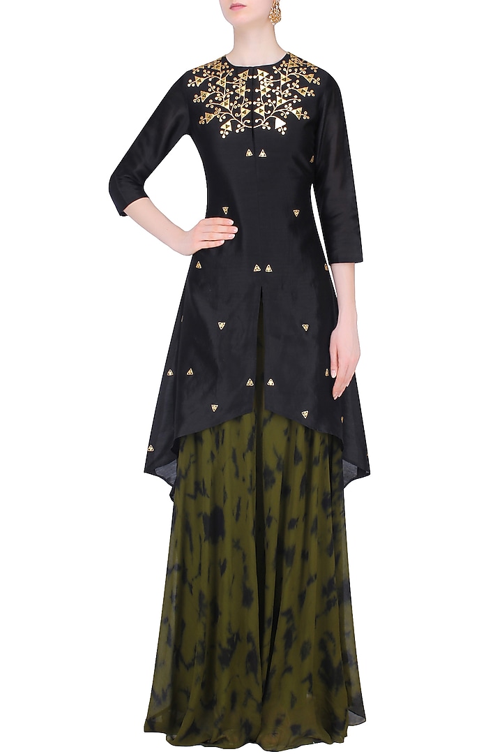 Black gota patti work C cut kurta with skirt available only at Pernia's Pop Up Shop.