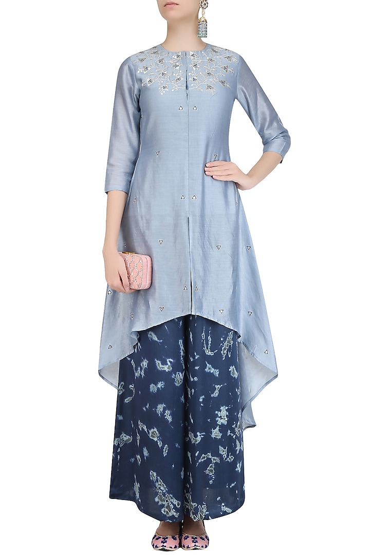 Grey gota patti work C cut kurta with palazzo pants available only at Pernia's Pop Up Shop.