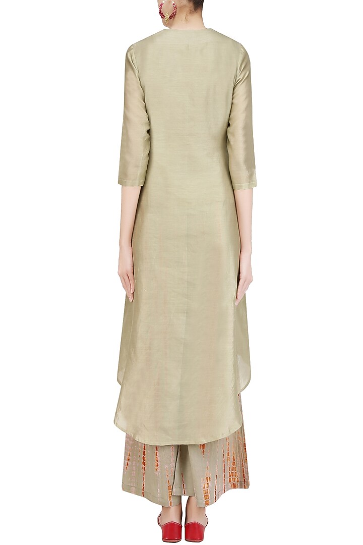 Beige gota patti work C cut kurta with shibori palazzo pants available only at Pernia's Pop Up Shop.