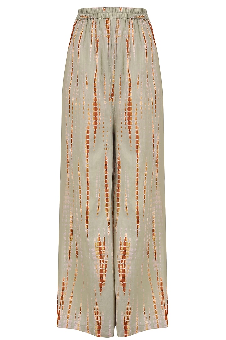 Beige gota patti work C cut kurta with shibori palazzo pants available only at Pernia's Pop Up Shop.