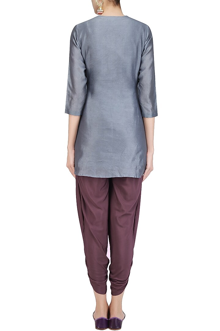 Dark grey thread embroidered kurta with dhoti pants available only at Pernia's Pop Up Shop.