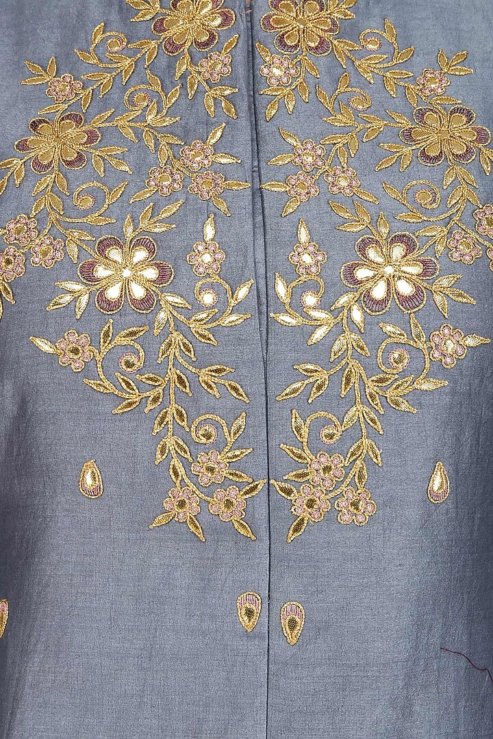 Dark grey thread embroidered kurta with dhoti pants available only at Pernia's Pop Up Shop.