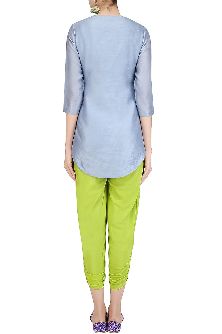 Grey floral embroidered kurta with dhoti pants available only at Pernia's Pop Up Shop.