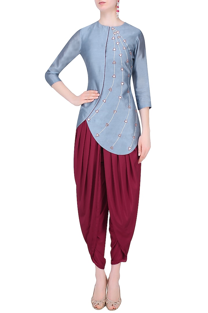 Grey gota patti work kurta with dhoti pants available only at Pernia's Pop Up Shop.