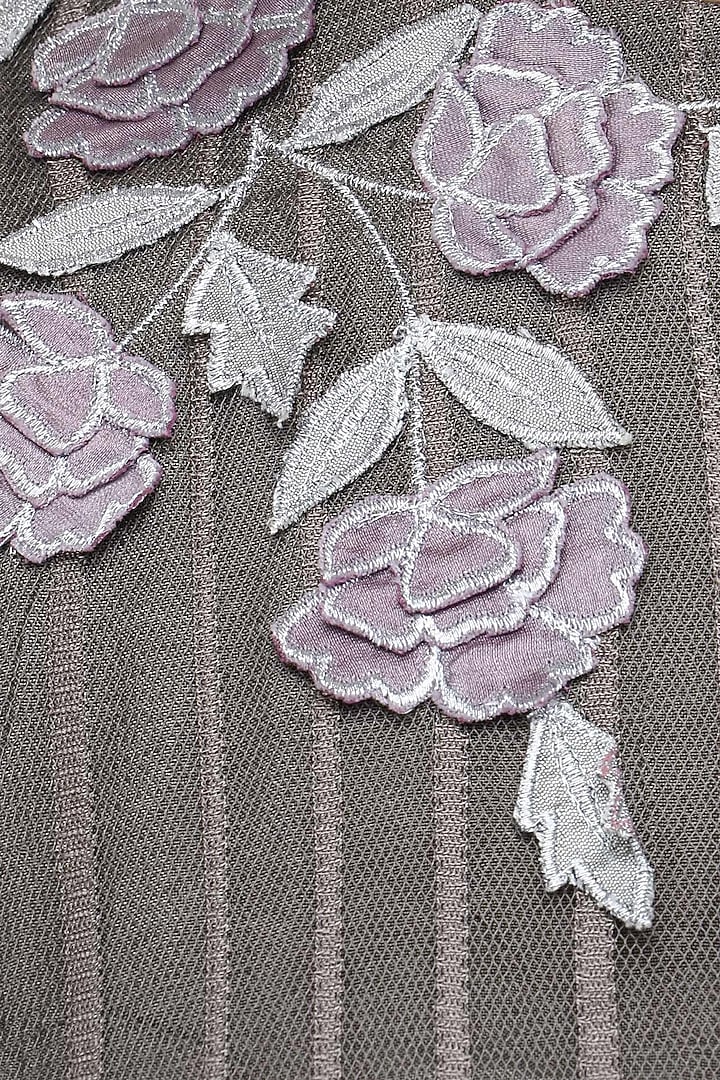 Grey floral apllique work crop top and lilac skirt set available only at Pernia's Pop Up Shop.