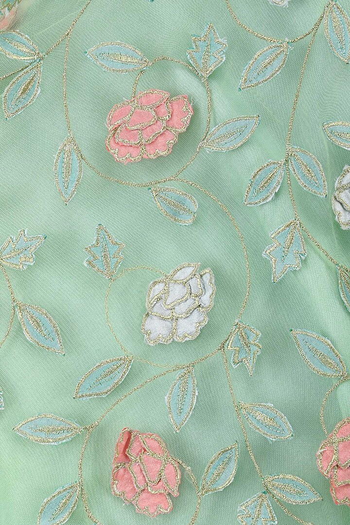 Peach 3D floral applique work crop top with mint green skirt available only at Pernia's Pop Up Shop.