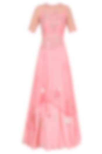 Pale Pink Floral Embroidered Flared Gown by K-ANSHIKA Jaipur