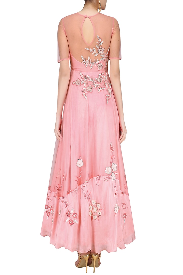 Pale pink floral embroidered flared gown available only at Pernia's Pop Up Shop.