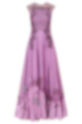 Purple Floral Embroidered Flared Gown by K-ANSHIKA Jaipur