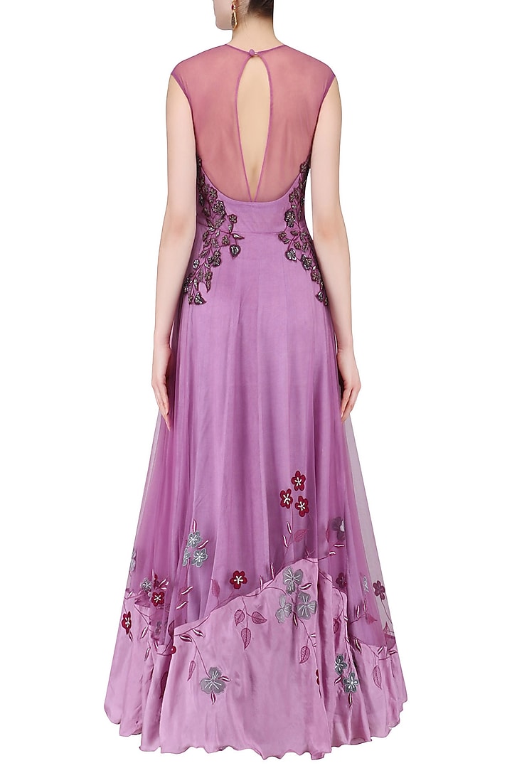 Purple floral embroidered flared gown available only at Pernia's Pop Up Shop.
