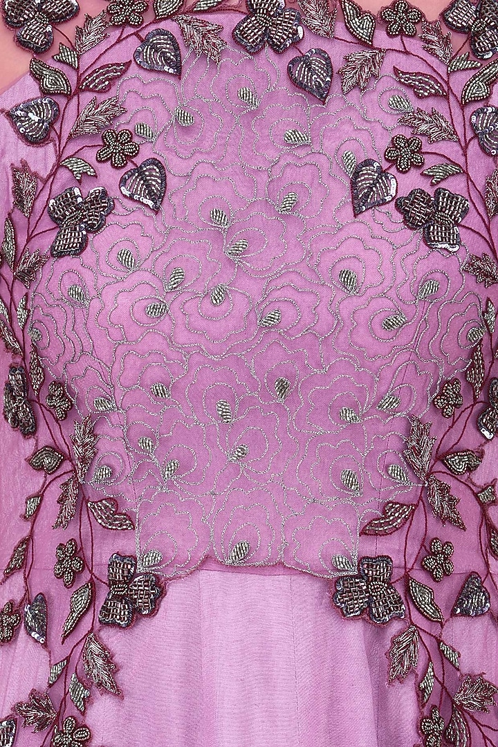Purple floral embroidered flared gown available only at Pernia's Pop Up Shop.