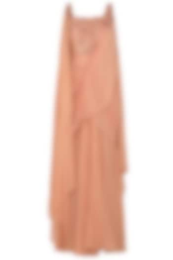 Dusty peach draped sari gown with matching peach blouse available only at Pernia's Pop Up Shop.