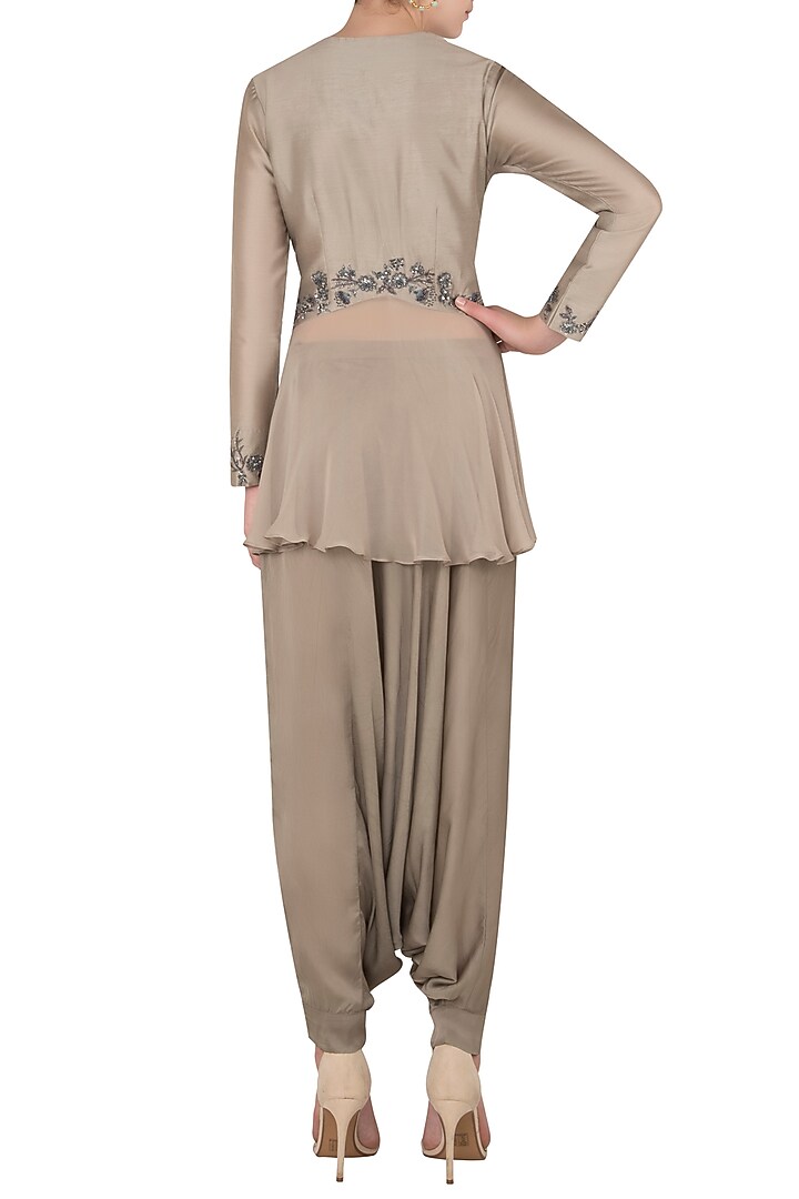 Dark gray peplum top with plain bias pants available only at Pernia's Pop Up Shop.