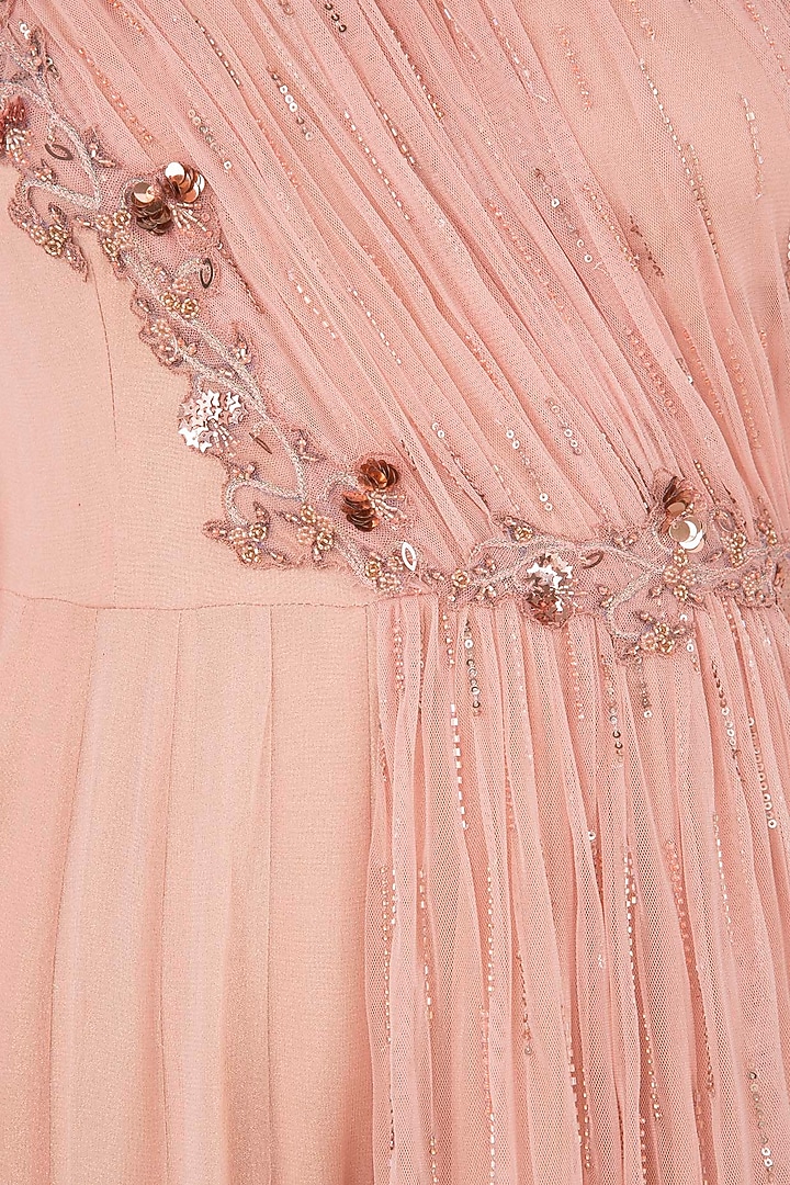 Peach one sided draped net jump suit available only at Pernia's Pop Up Shop.