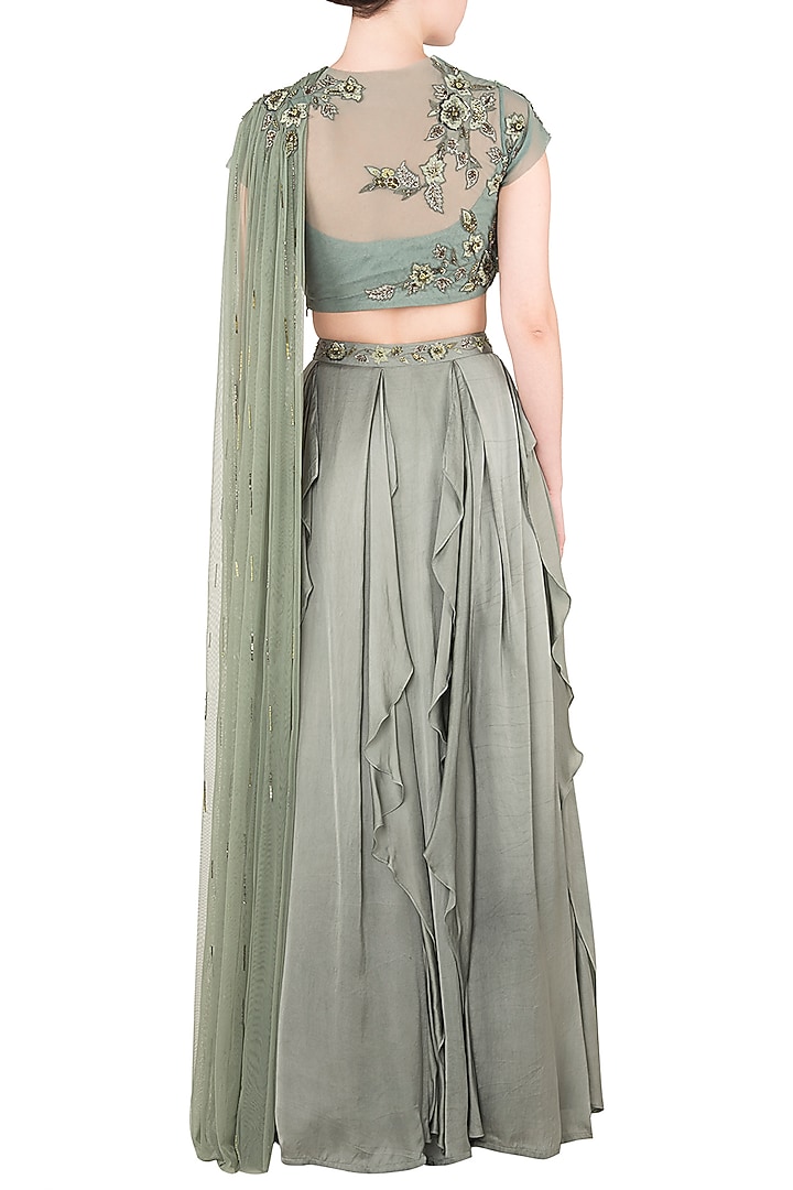 Moss green ruffled skirt with one sided gathered blouse available only at Pernia's Pop Up Shop.