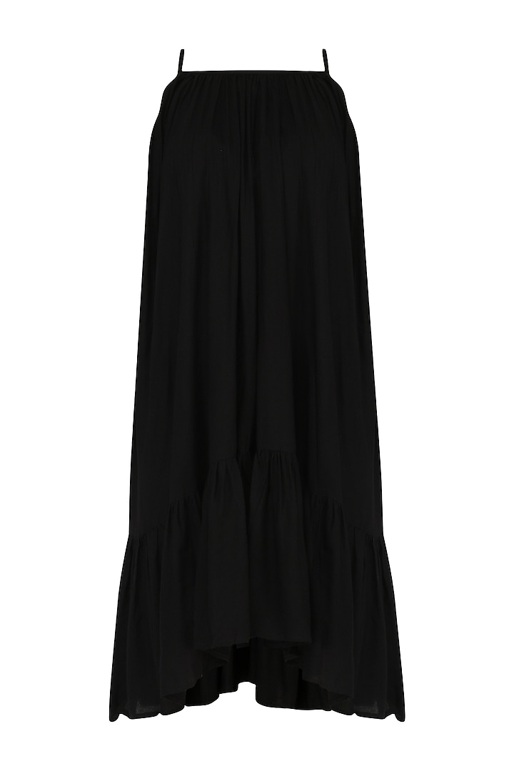 Black ruffled hem dress available only at Pernia's Pop Up Shop. 2023