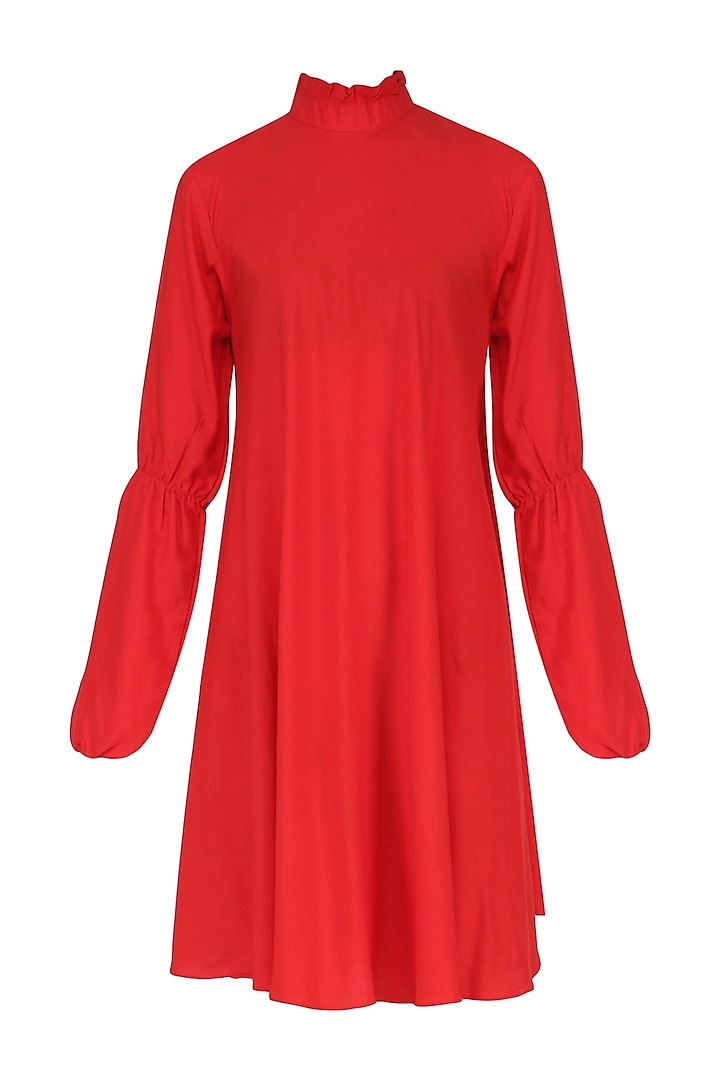 Red Ruffled Collar Dress by Knotty Tales