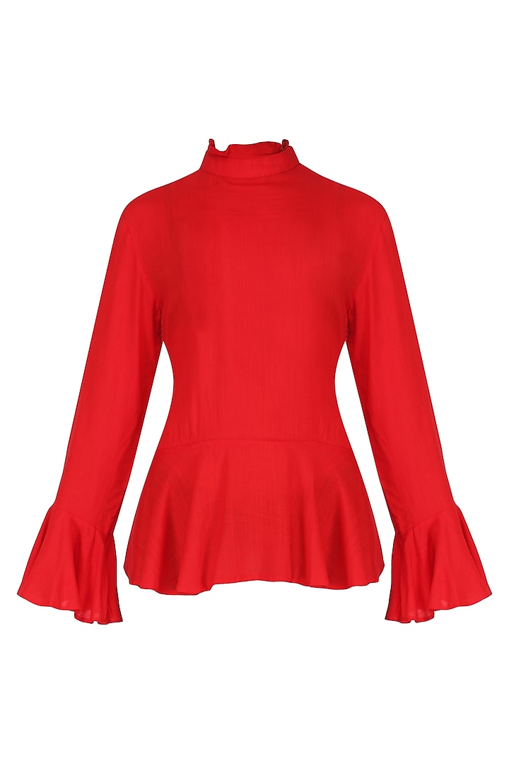 Red Basic Peplum Top by Knotty Tales