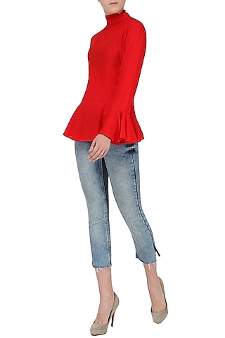 Red Basic Peplum Top by Knotty Tales