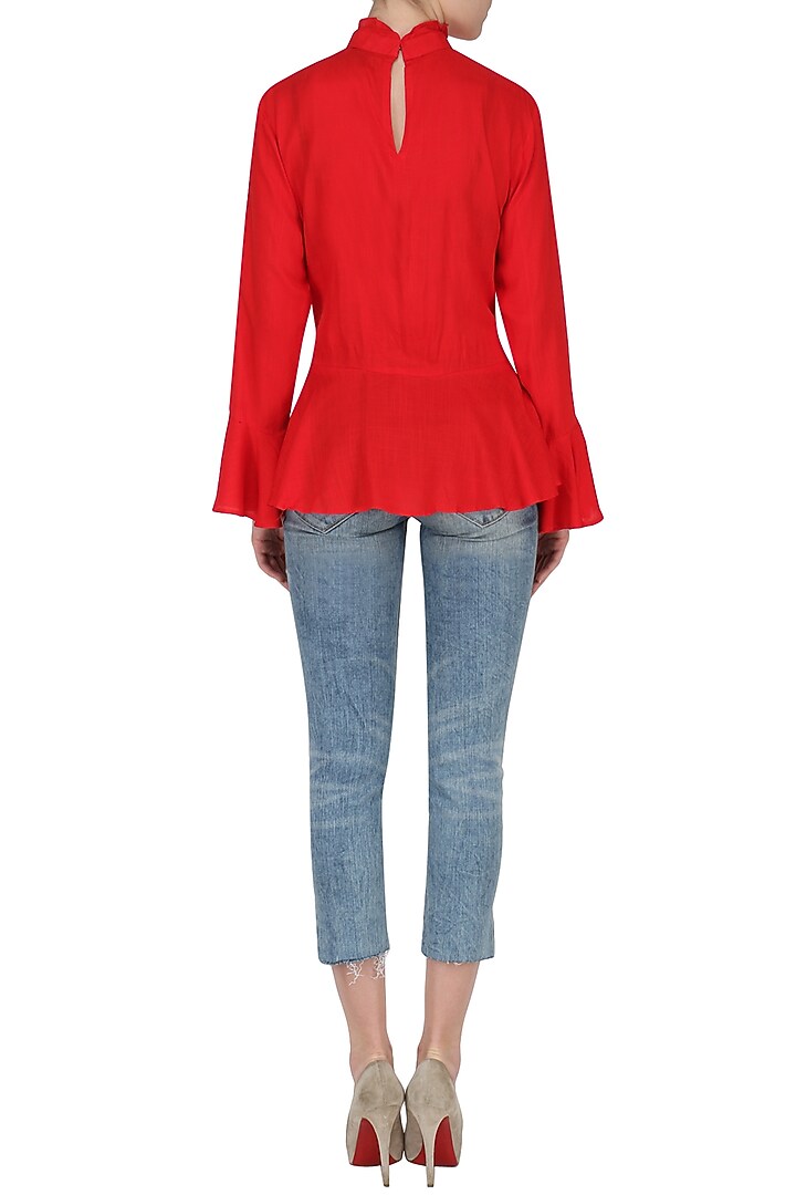 Red basic peplum top available only at Pernia's Pop Up Shop.