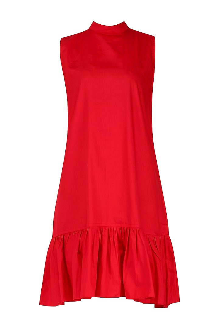 Red Ruffled Hem Dress by Knotty Tales