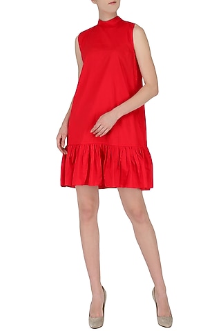 Red Ruffled Hem Dress by Knotty Tales