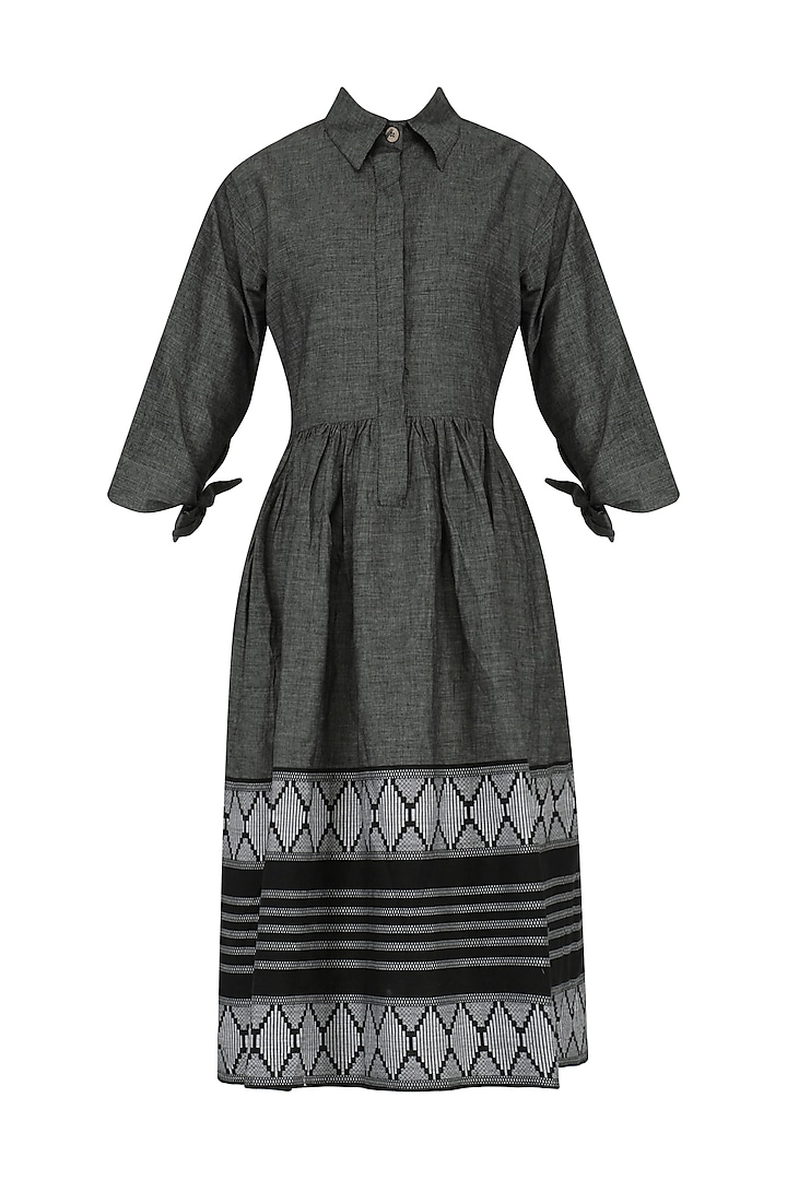 Grey Pleated Printed Dress by Knotty Tales