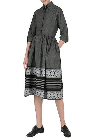 Grey Pleated Printed Dress by Knotty Tales