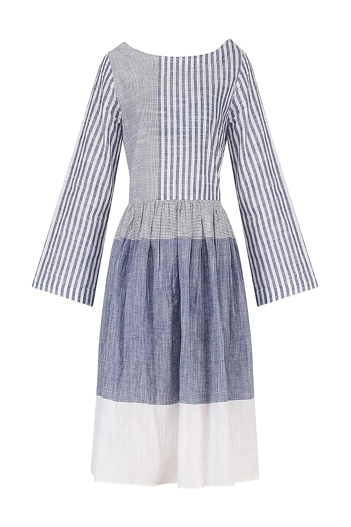 White and Blue Patterned Dress by Knotty Tales