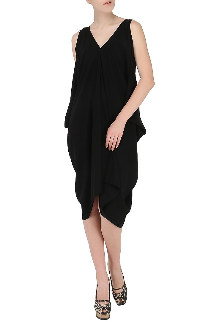 Black cascading evening dress available only at Pernia's Pop Up Shop.