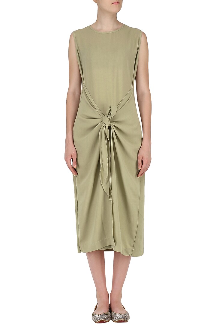 Beige knotted bodycon dress available only at Pernia's Pop Up Shop.