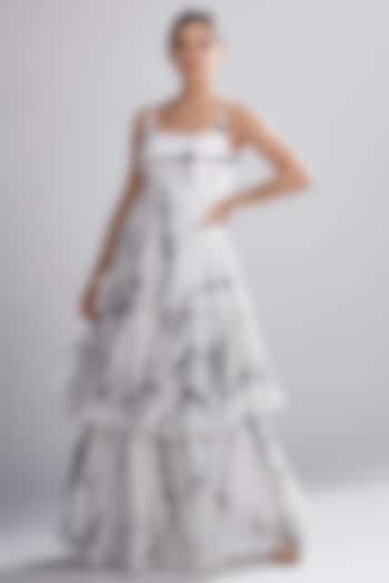 White & Black Printed Layered Maxi Dress by Koai