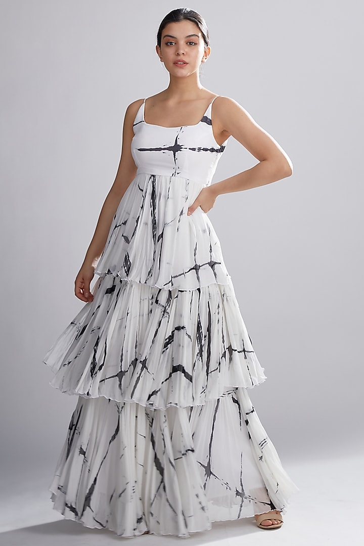 White & Black Printed Layered Maxi Dress by Koai
