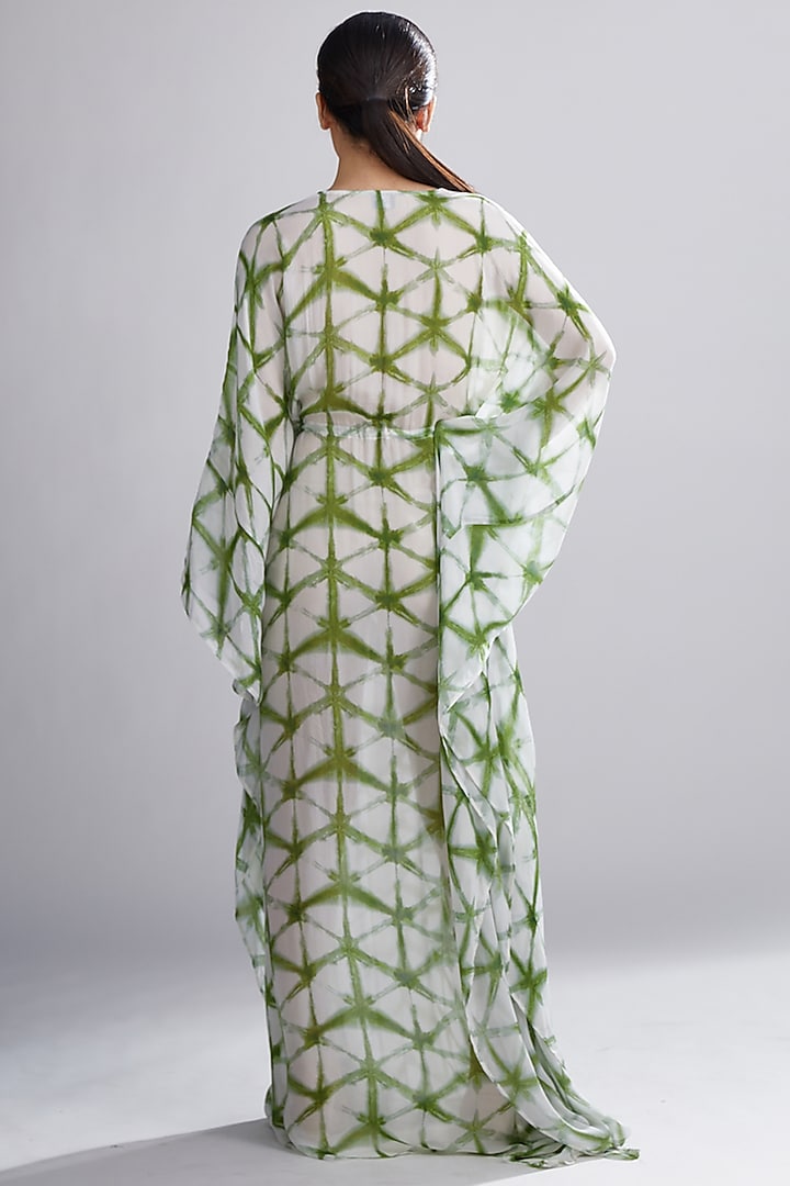 Cream & Green Printed Kaftan by Koai at Pernia's Pop Up Shop