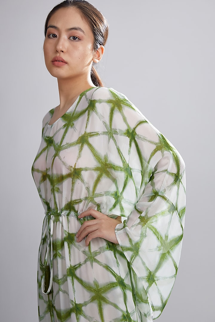 Cream & Green Printed Kaftan by Koai at Pernia's Pop Up Shop