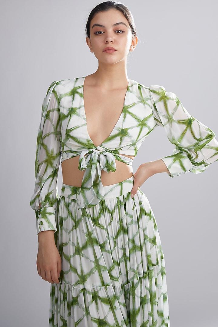Cream & Green Printed Top by Koai at Pernia's Pop Up Shop