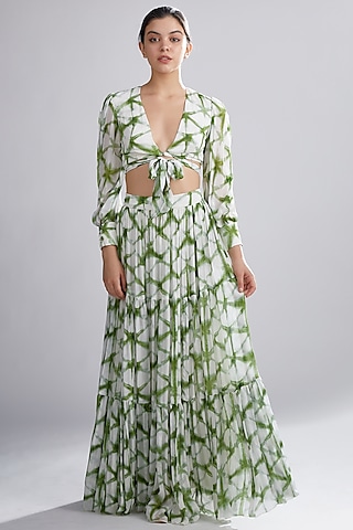 Cream & Green Printed Skirt by Koai