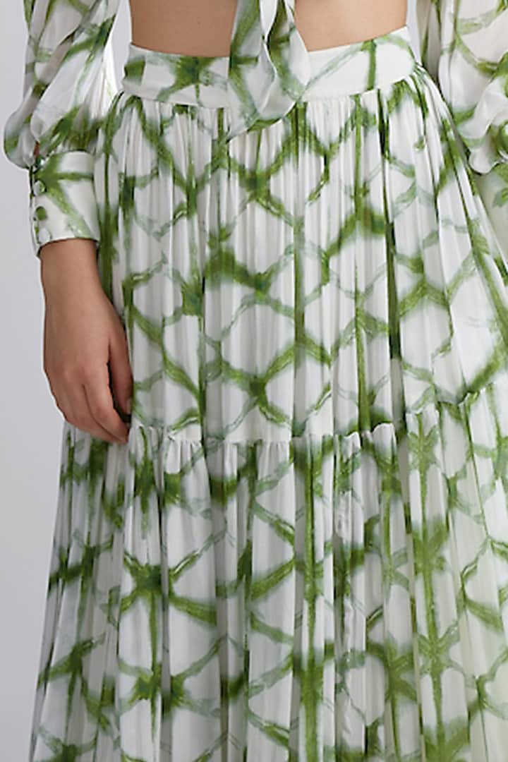 Cream & Green Printed Skirt by Koai at Pernia's Pop Up Shop