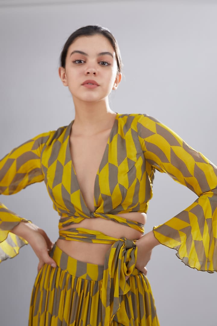 Mustard & Grey Printed Top by Koai at Pernia's Pop Up Shop