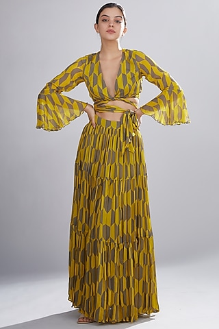 Mustard & Grey Printed Skirt by Koai